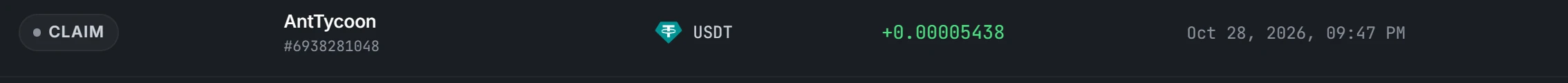 AntTycoon payout history from my account
