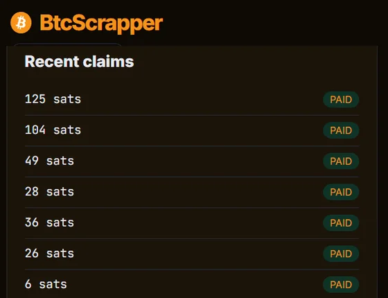 BTC Scrapper payout history from my account
