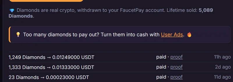 CoinDelver payout history from my account