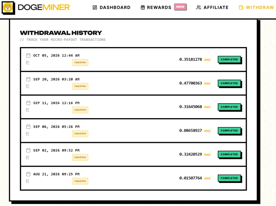 DogeMiner payout history from my account