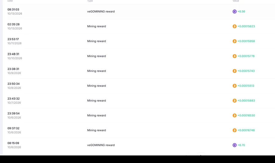 GoMining payout history from my account