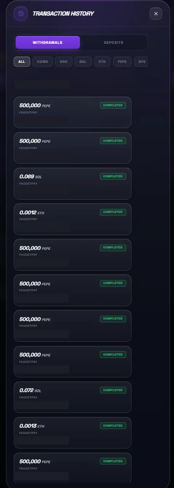 GroSats payout history from my account