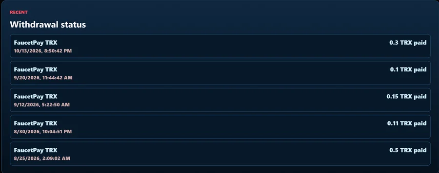 TRX Miner payout history from my account