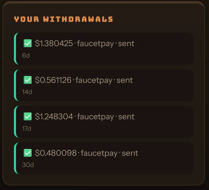 Voltamina payout history from my account